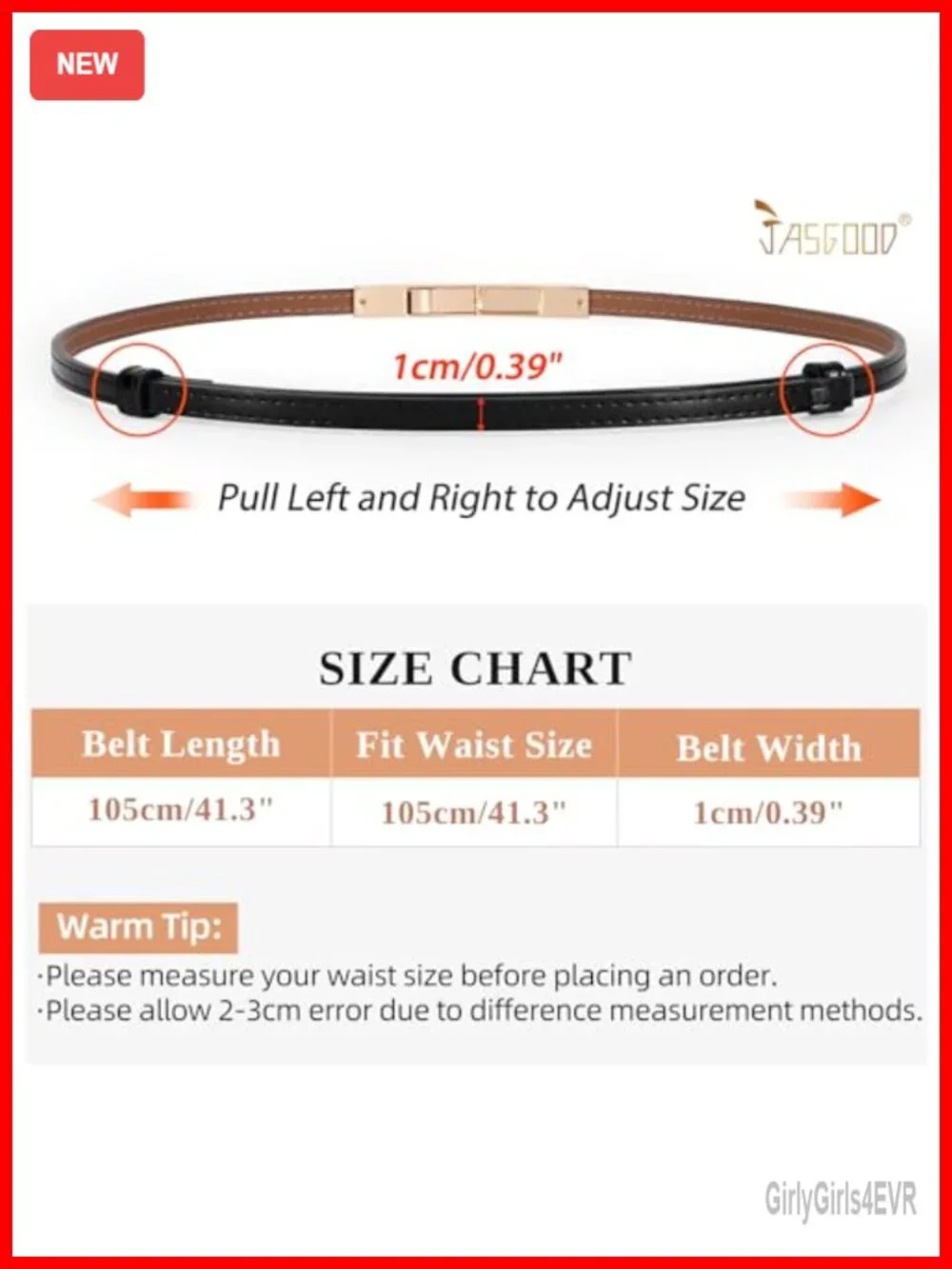 Patent Leather Skinny Women's Belt with Gold Square Buckle, Adjustable,